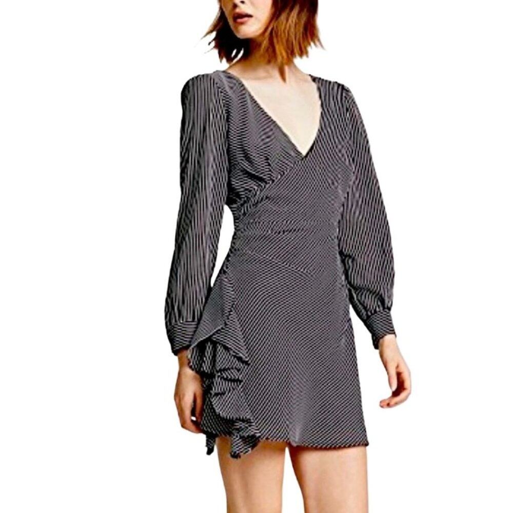 BB Dakota Black & White Stripped Long Sleeve Ruffled Mini Dress 2
